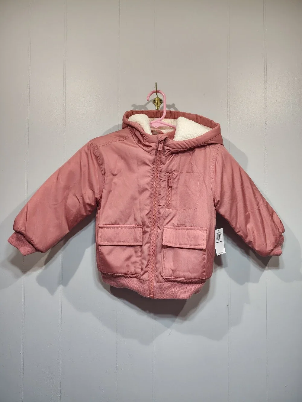 Old Navy Pink‎ Bomber Jacket Coat 3T Toddler Girl NWT 3 Pocket Style